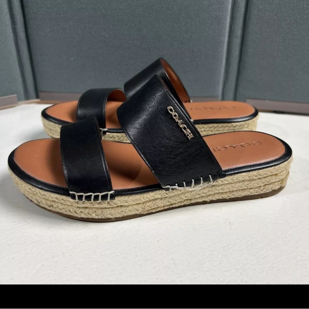 COACH Franca Black Leather Espadrille - Women’s Size 7 B With Box - Picture 5 of 11